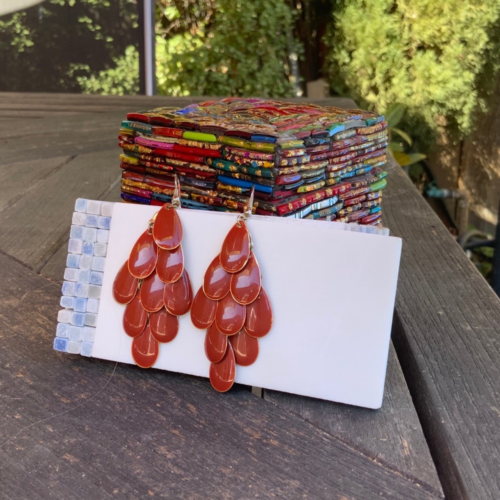 Dangly Teardrop Burnt Orange Earrings